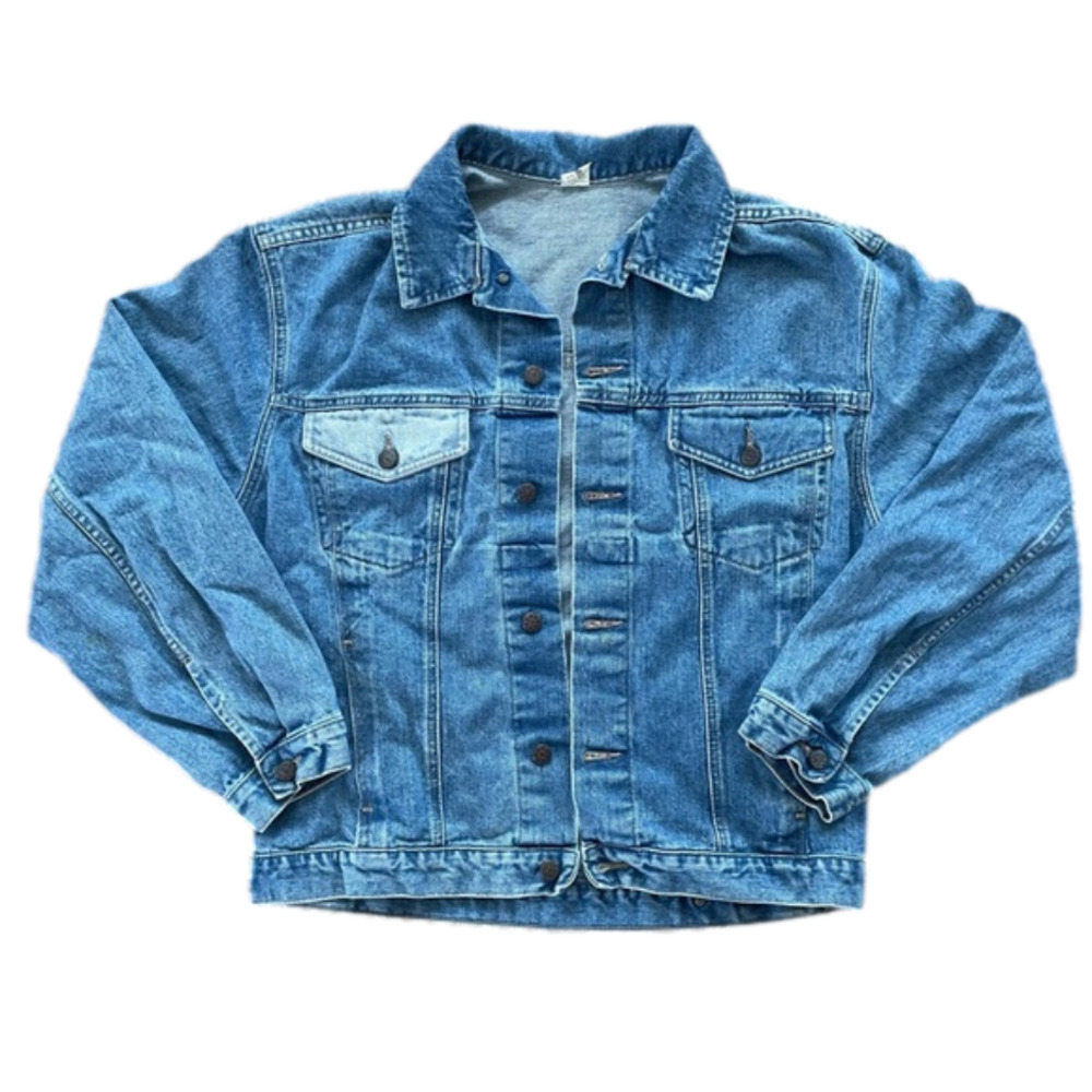 Vintage Light Denim Jacket Colorblock Pocket Trucker Coat Jean Jacket Large